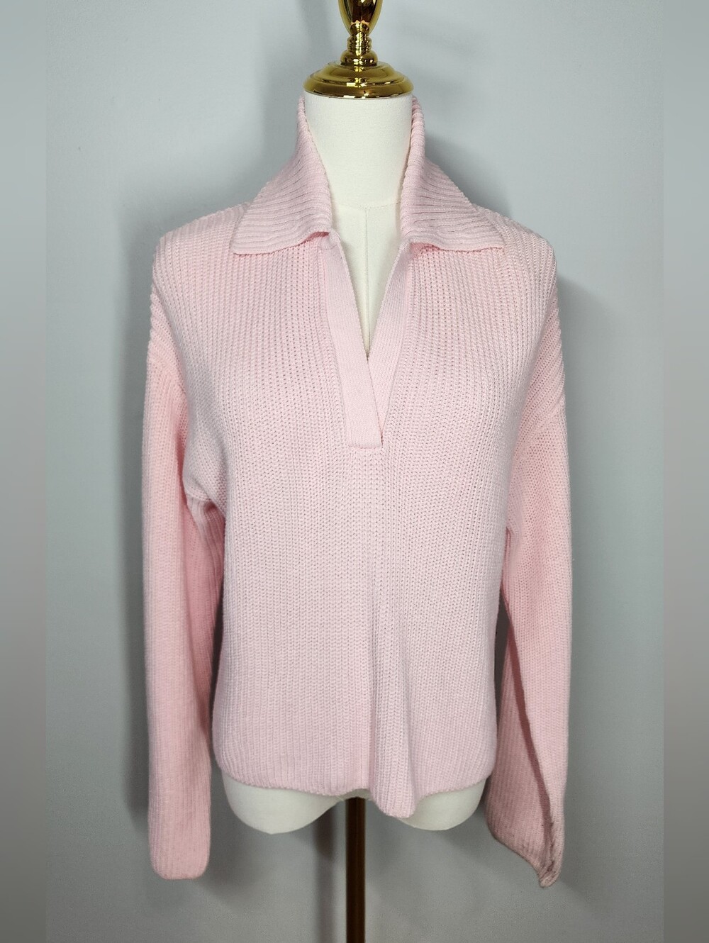 STITCHES + STRIPES Light Pink Collared Polo Knit Sweater Relaxed Fit Size S